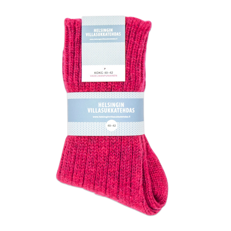 Helsinki Woolen Socks, Raspberry Red in packaged sleeve