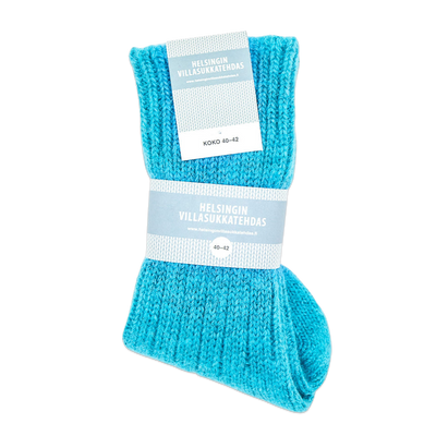 Helsinki Woolen Socks, Turquoise Blue in packaged sleeve