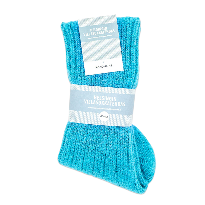 Helsinki Woolen Socks, Turquoise Blue in packaged sleeve