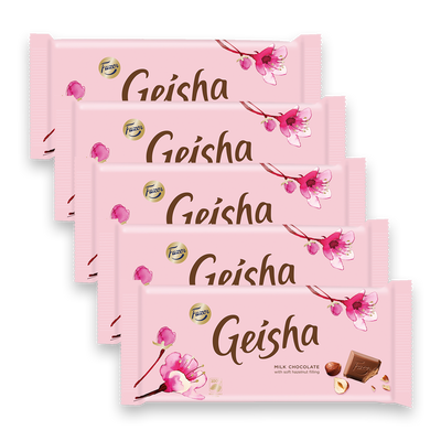 Fazer Geisha Milk Chocolate Soft Hazelnut Filling Bar, 5 Pack