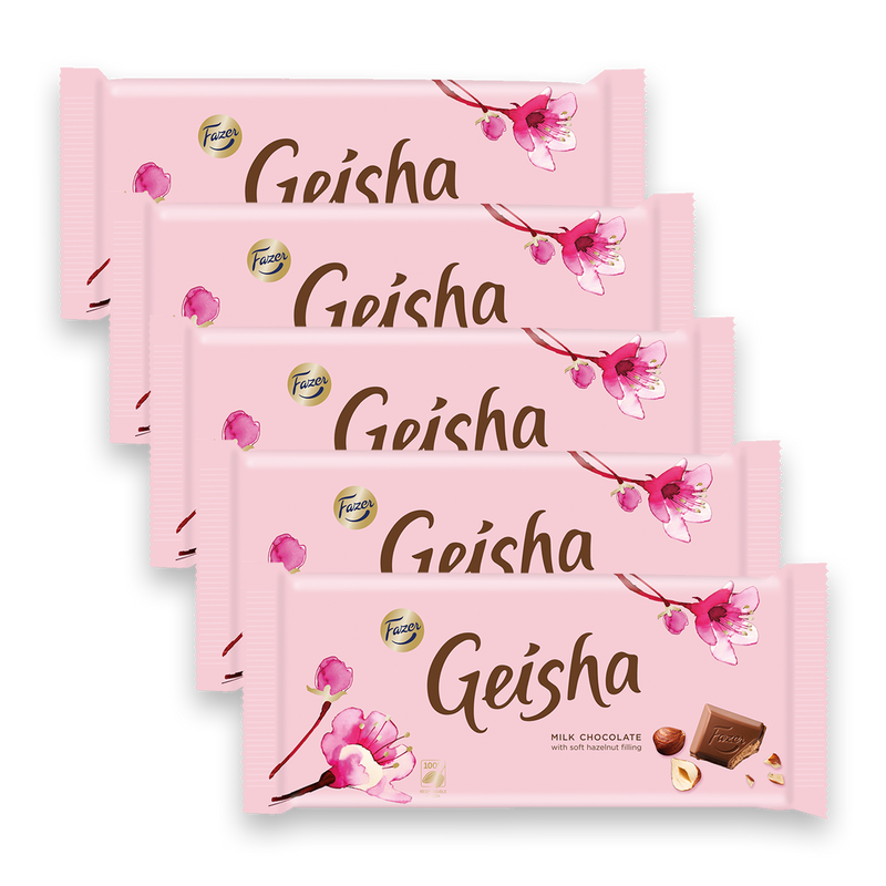 Fazer Geisha Milk Chocolate Soft Hazelnut Filling Bar, 5 Pack