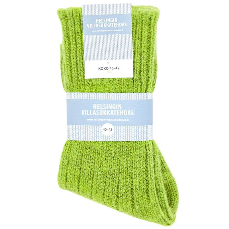 Helsinki Woolen Socks, Lime Green in packaged sleeve