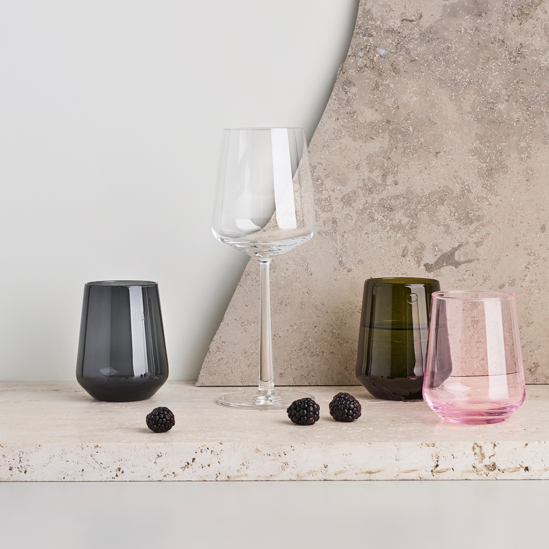 empty iittala Essence Glassware on marble surface