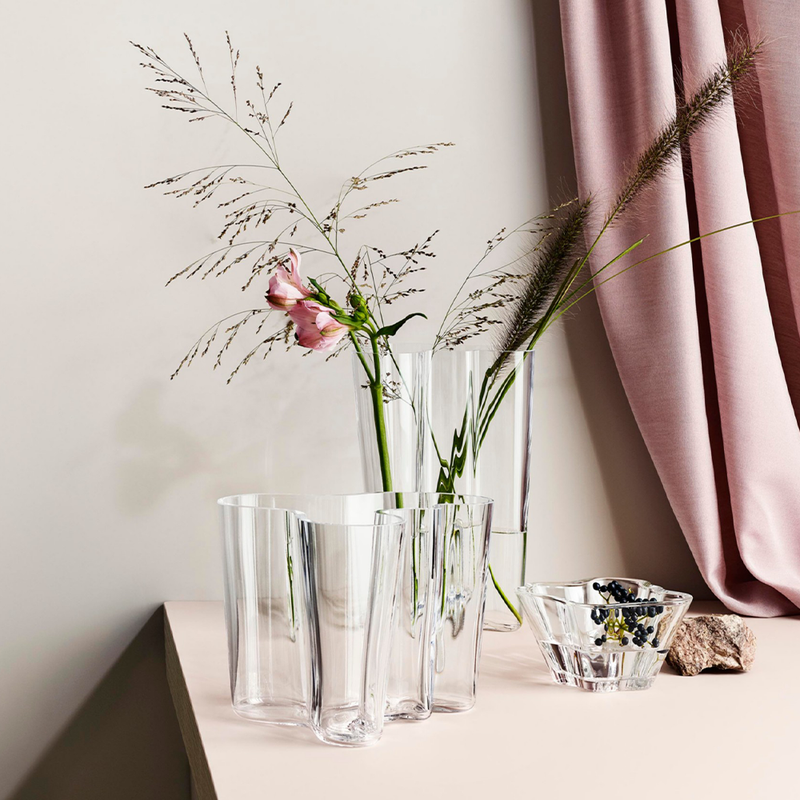 iittala Alvar Aalto Clear Vases on countertop