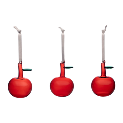 iittala Apple Red Glass Ornaments - Gift Set of 3