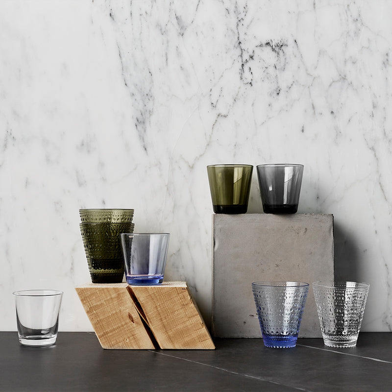 Multiple Iittala glass tumblers on display