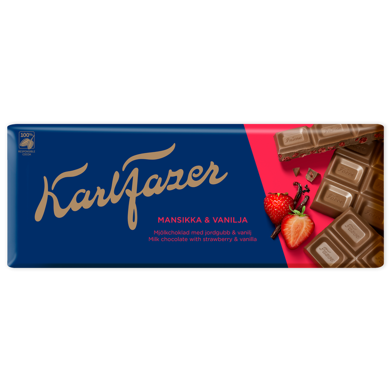 Fazer Milk Chocolate Strawberry & Vanilla Bar (190g)