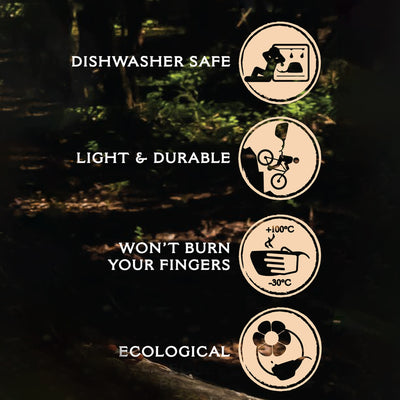 Kupilka Cup features poster: dishwasher safe, light & durable, won't burn your fingers, ecological