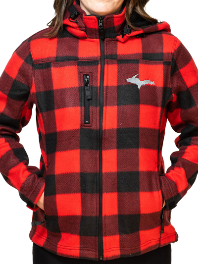 Ladies UP Red Fleece Lumber Hooded Jacket