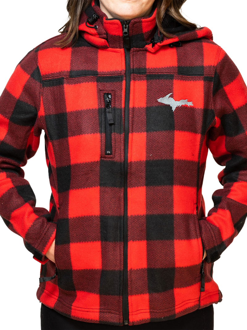 Ladies UP Red Fleece Lumber Hooded Jacket