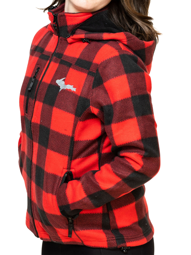 Checker plaid zip up jacket with U.P. embroidery patch