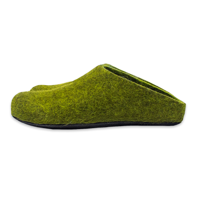 side profile of Lahtiset Felt Slippers w/ Rubber Sole, Lime Green