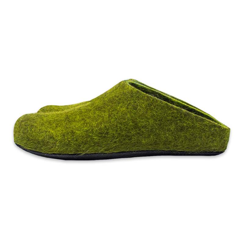 side profile of Lahtiset Felt Slippers w/ Rubber Sole, Lime Green