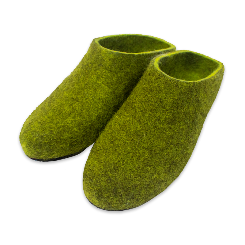 top profile of Lahtiset Felt Slippers w/ Rubber Sole, Lime Green