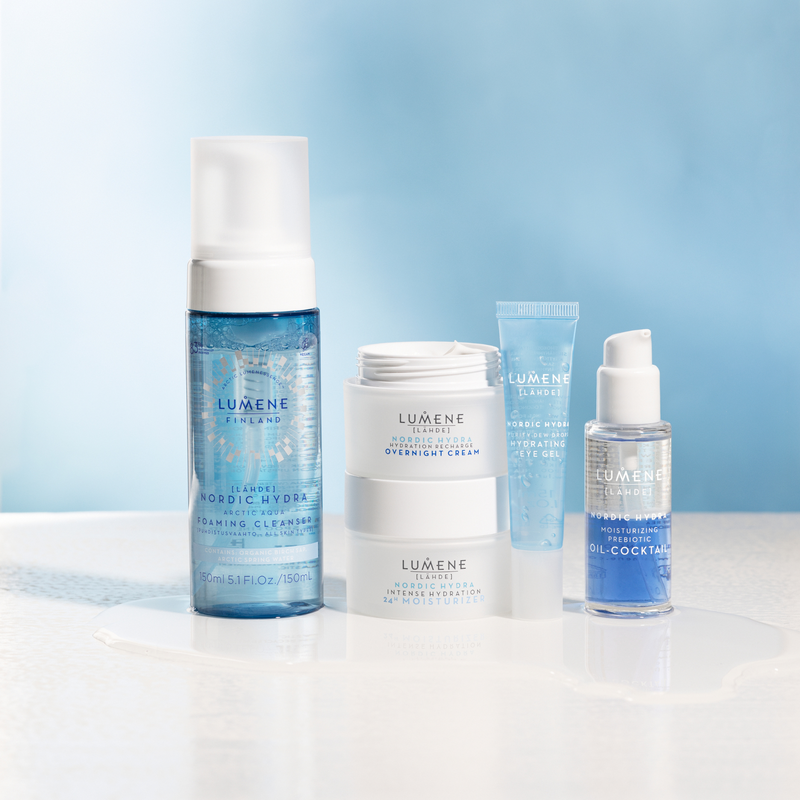 Group of Lumene skincare on white countertop