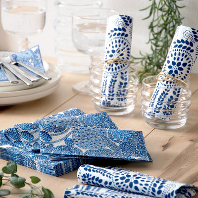 Marimekko Mynsteri Cocktail Napkins on table with dinnerware