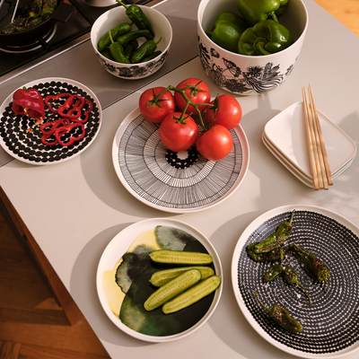 Table full of Marimekko dinner plates