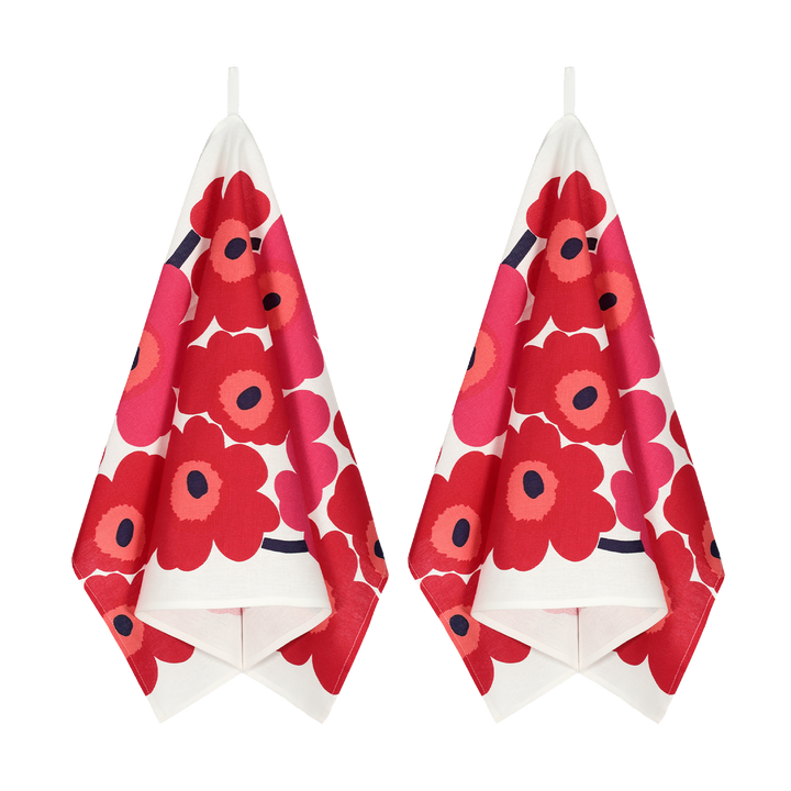 マリメッコ　TEA TOWEL メトサンヴァキ パスティッリ Marimekko Unikko Kitchen Towel Set of 2, white/red – Touch of Finland