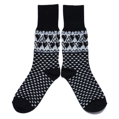 Merino Wool Socks - Hearts, Black