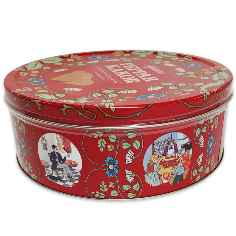 side view of Nyakers Swedish Gingersnap Cookie Tin Red (400g)