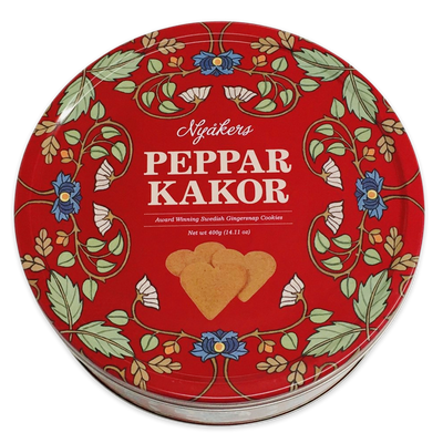 top view of Nyakers Swedish Gingersnap Cookie Tin Red