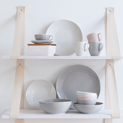 Kallio mugs, bowls and plates displayed on shelves