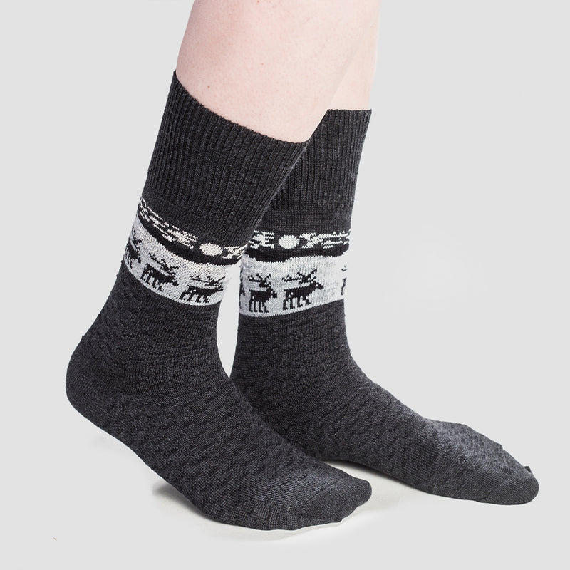 Merino Wool Socks - Reindeer, Grey