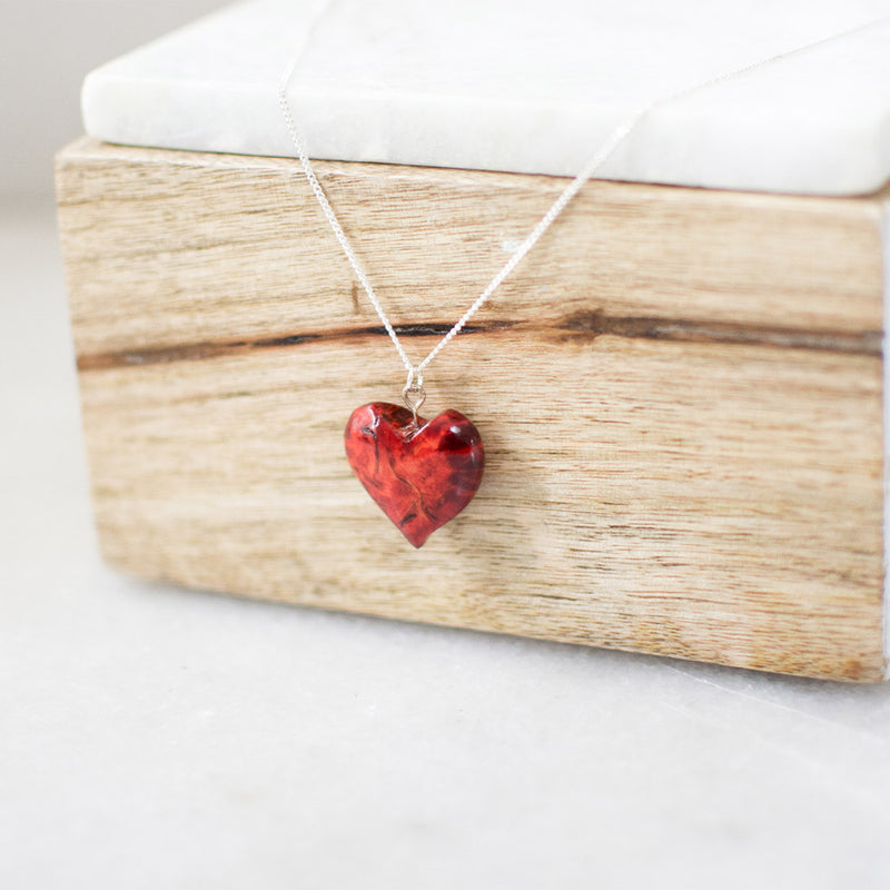 Red Birch Heart Necklace 20"