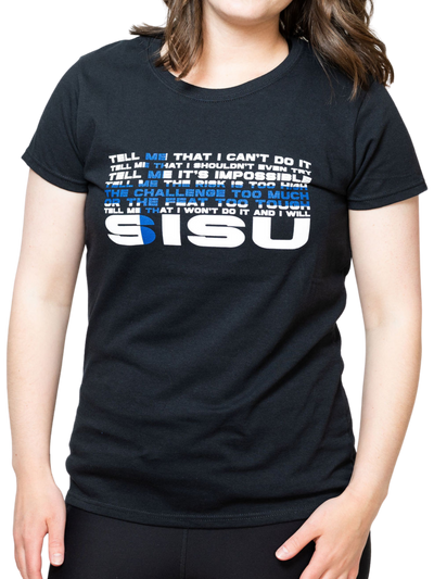 Person in black pants wearing SISU Strong Ladies T-Shirt