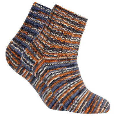 Pair of knitted socks made from Novita Nalle Taika Wool Yarn, mushroom