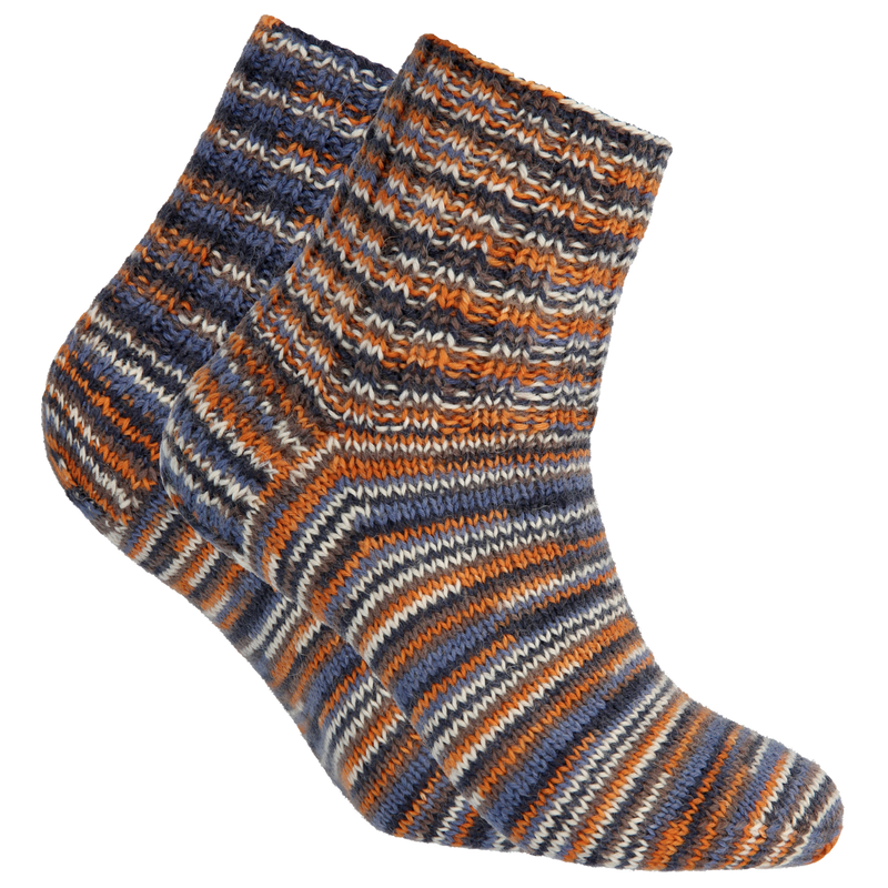 Pair of knitted socks made from Novita Nalle Taika Wool Yarn, mushroom