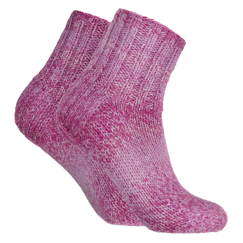 Pair of knitted socks made from Novita 7 Brothers Lapintaika Wool Yarn, amethyst