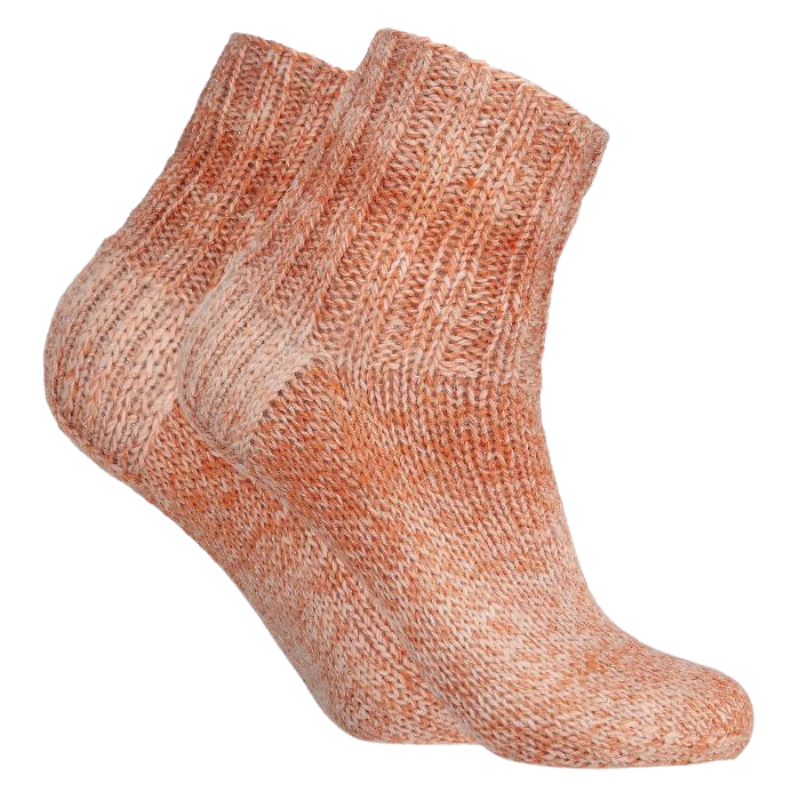 Pair of knitted socks made from Novita 7 Brothers Lapintaika Wool Yarn, carnelian