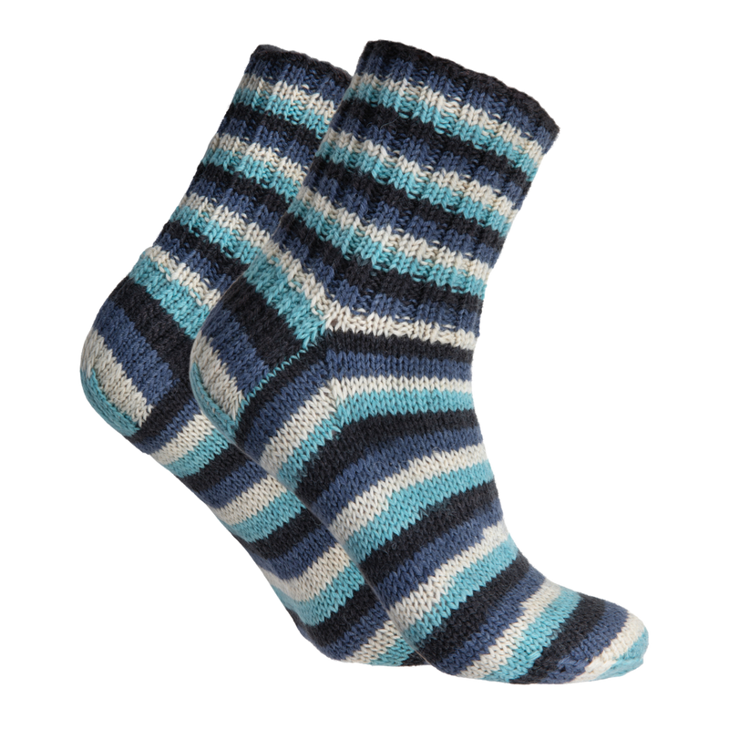 Pair of knitted socks made from Novita Moominpappa Wool Yarn