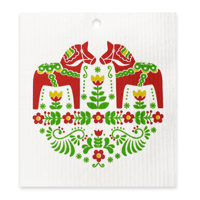 Swedish Dishcloth - Dala Horse with Flowers