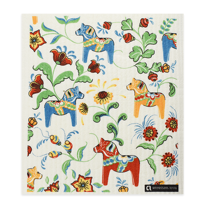 Swedish Dishcloth - Dala Horse Flowers