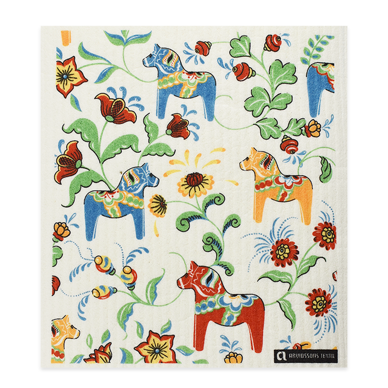 Swedish Dishcloth - Dala Horse Flowers
