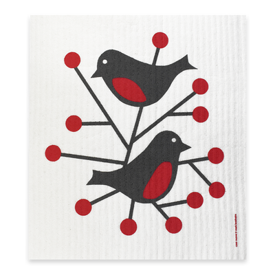 Swedish Dishcloth - Birds with Red Berries