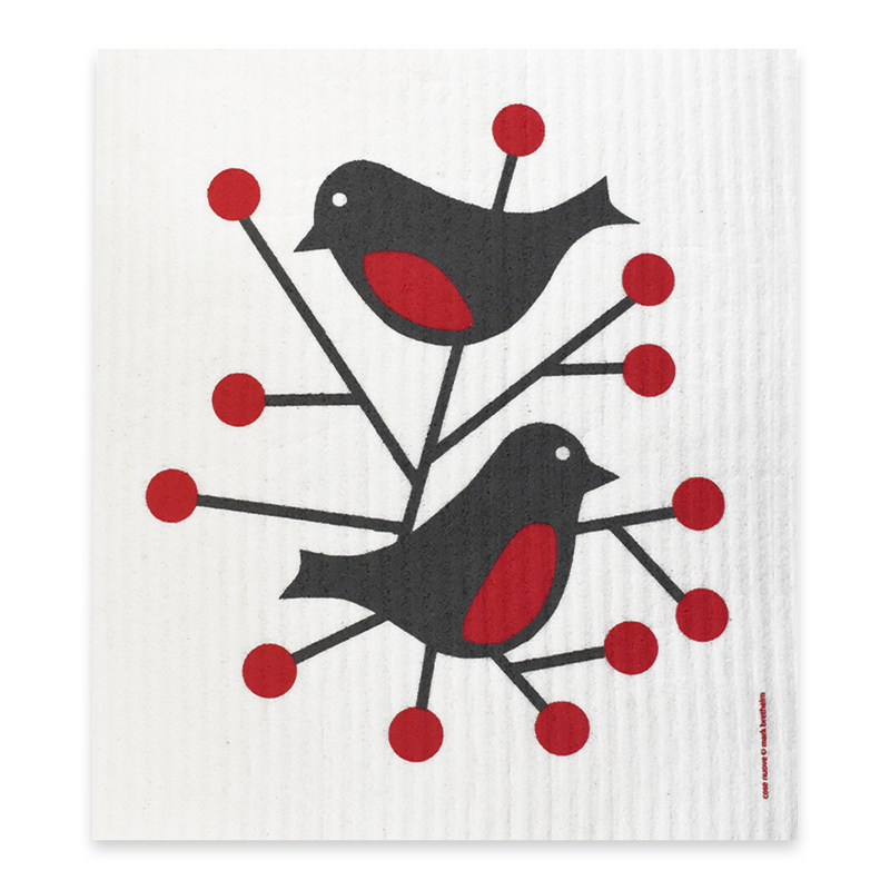 Swedish Dishcloth - Birds with Red Berries