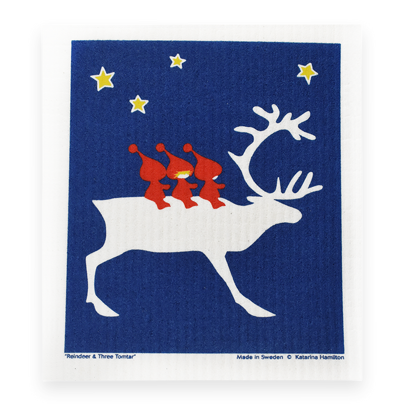 Swedish Dishcloth - Reindeer & Three Tomtar