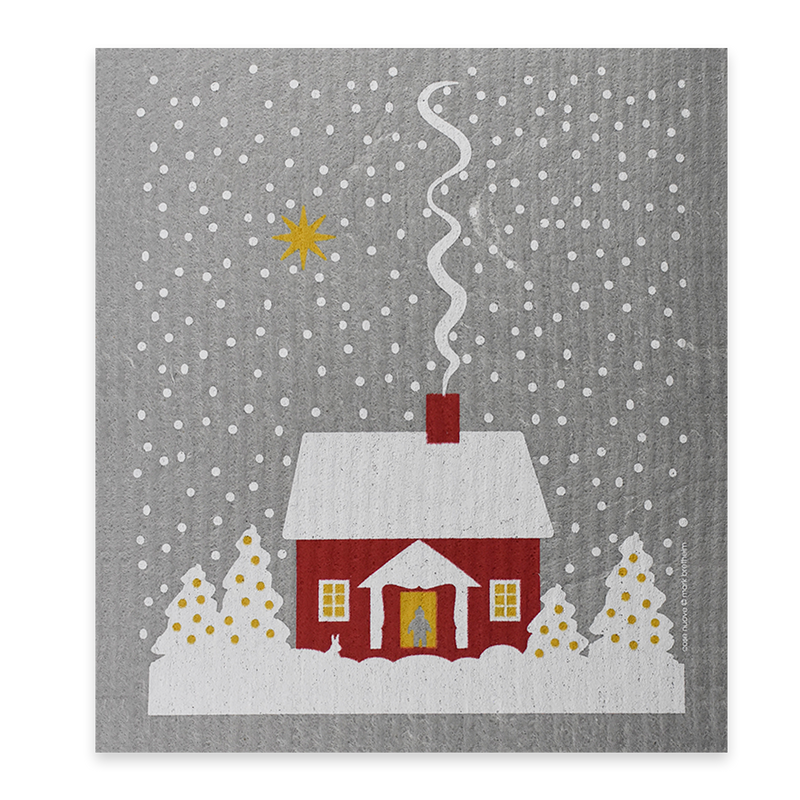 Swedish Dishcloth - Snowy Red House