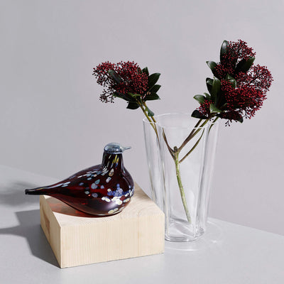 iittala Toikka Ruby Bird and Aalto Clear Vase