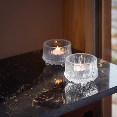 Clear and Frosted Votives on marble table