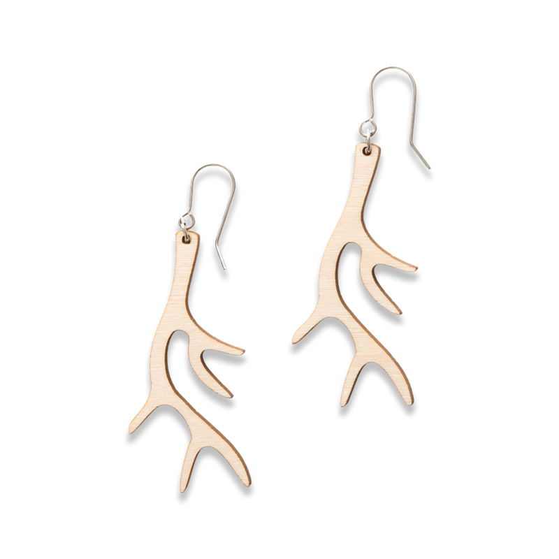 Valona Antler Birch Earrings, Natural
