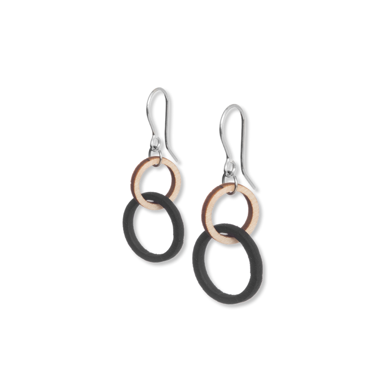 Valona Mini Halo Birch Earrings, Natural/Black