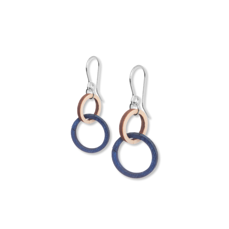 Valona Mini Halo Birch Earrings, Natural/Blue